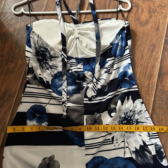 Blue and White Ruched Spaghetti Strap Maxi Sundress - Picture 3 of 5